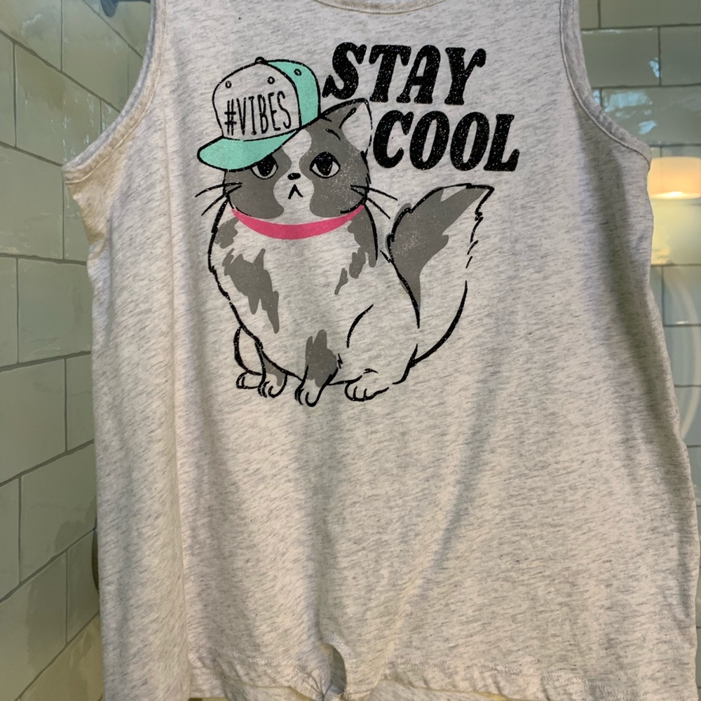 Girls Justice Light Grey Graphic Side Tie Tank